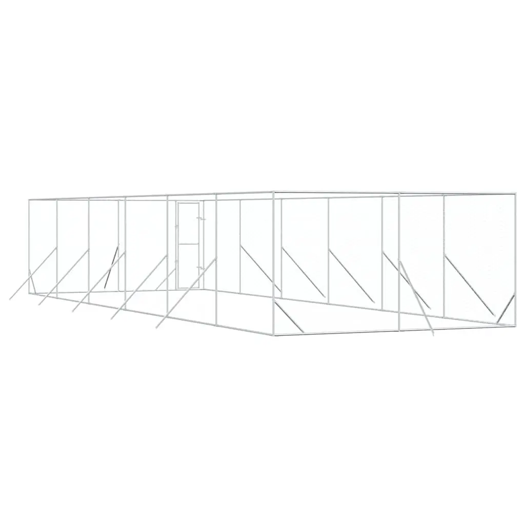 Outdoor Dog Kennel Run Enclosure Silver Galvanised Steel Spacious Animal Cage
