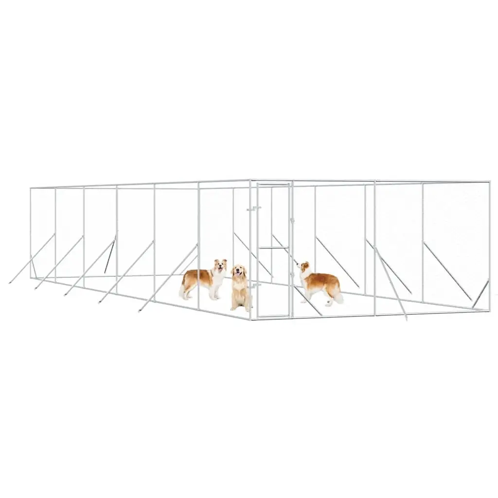 Outdoor Dog Kennel Run Enclosure Silver Galvanised Steel Spacious Animal Cage