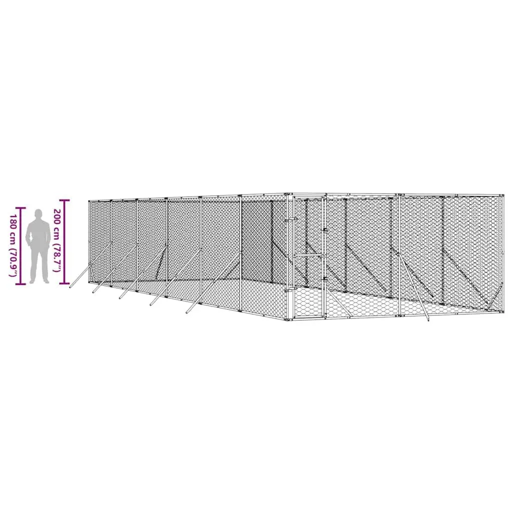 Outdoor Dog Kennel Run Enclosure Silver Galvanised Steel Spacious Animal Cage