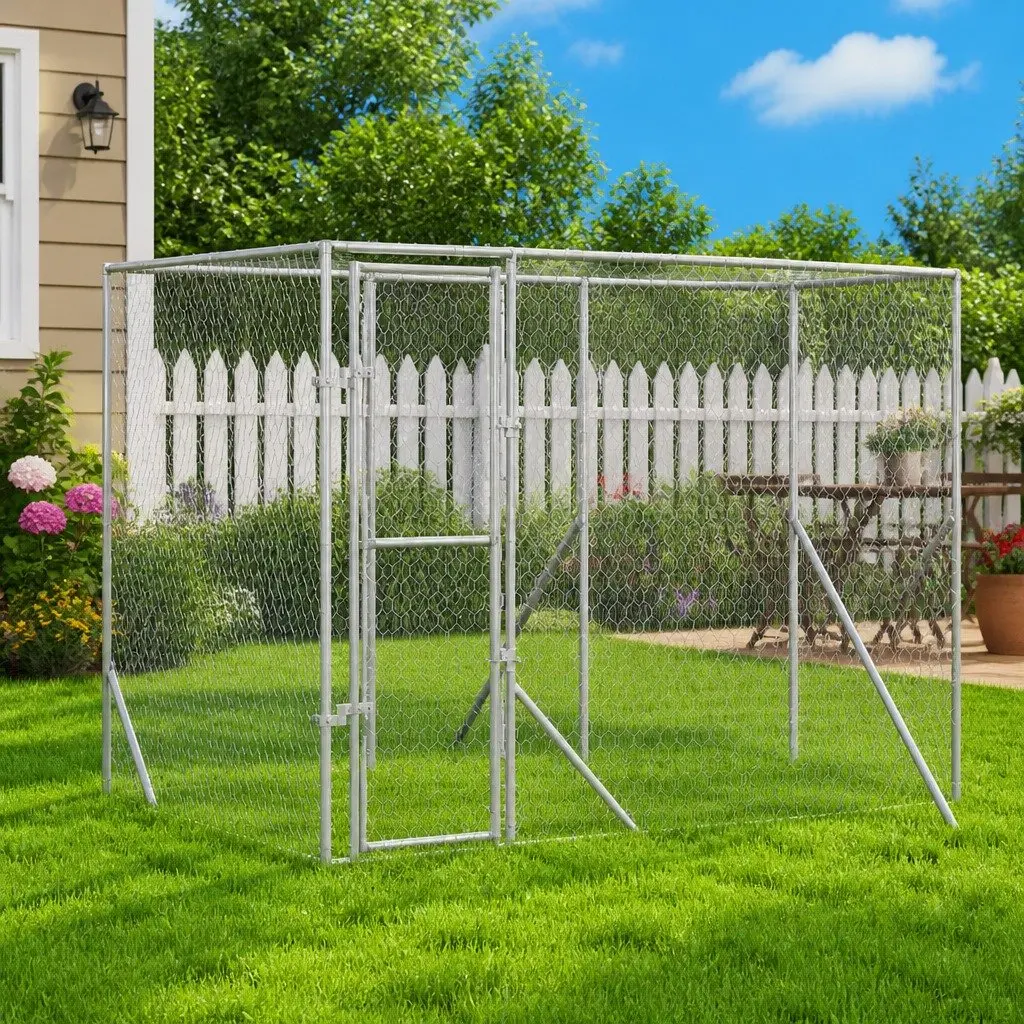 Dog Kennel Galvanised Steel 6x2x2m Silver Outdoor Enclosure Run Lockable