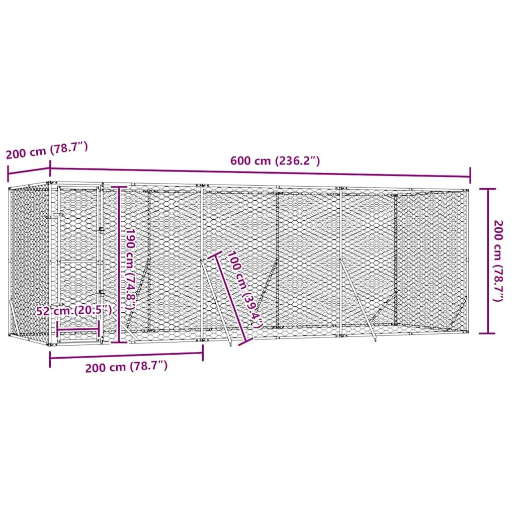 Dog Kennel Galvanised Steel 6x2x2m Silver Outdoor Enclosure Run Lockable