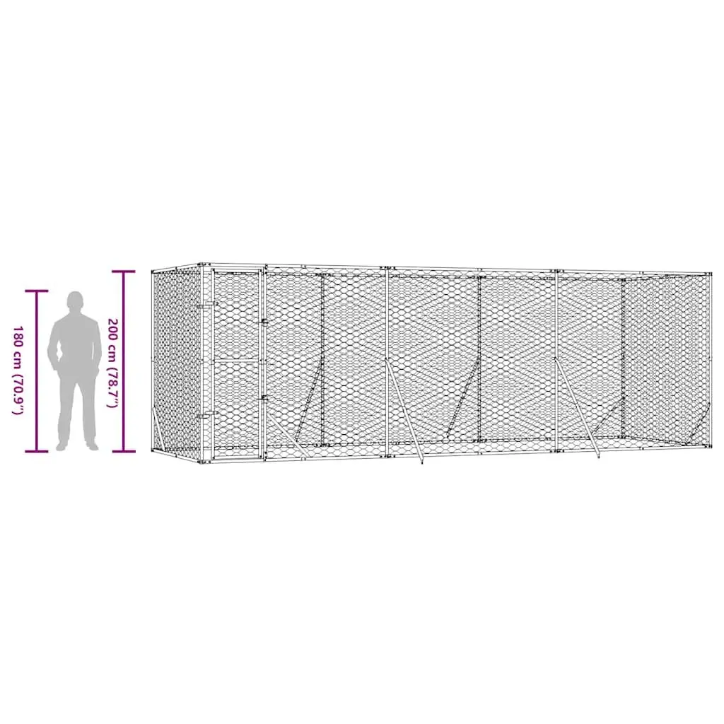 Dog Kennel Galvanised Steel 6x2x2m Silver Outdoor Enclosure Run Lockable
