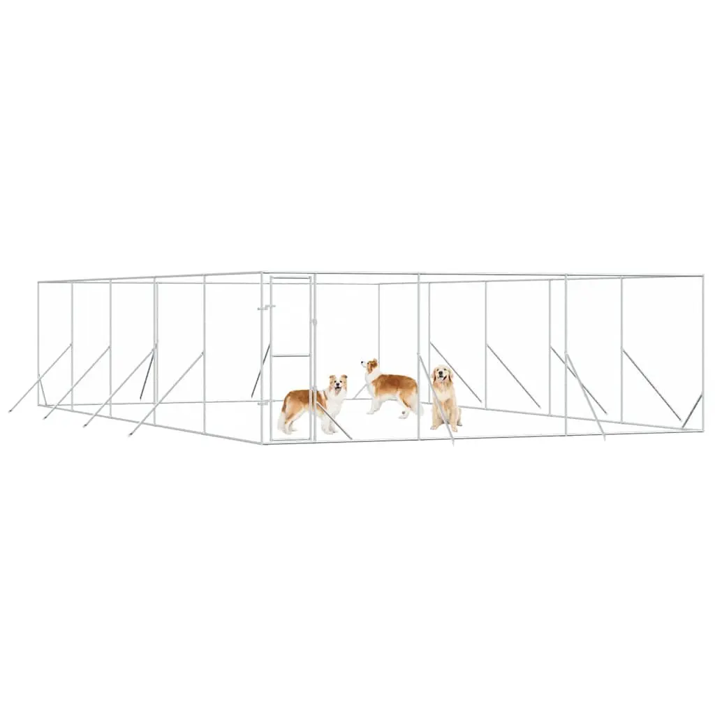 Dog Kennel Galvanised Steel 6x10x2 m Silver Sturdy Secure Pet Enclosure