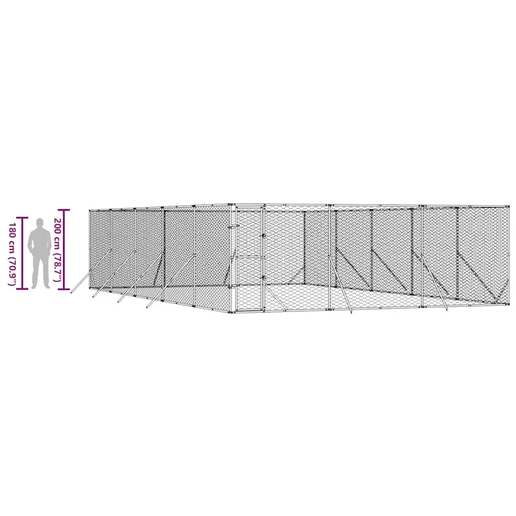 Dog Kennel Galvanised Steel 6x10x2 m Silver Sturdy Secure Pet Enclosure