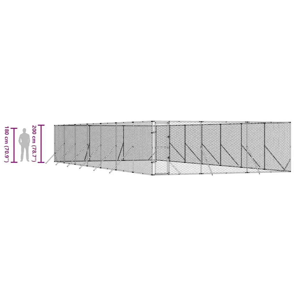 Outdoor Dog Kennel Galvanised Steel 6x14x2m Silver Lockable Run Enclosure