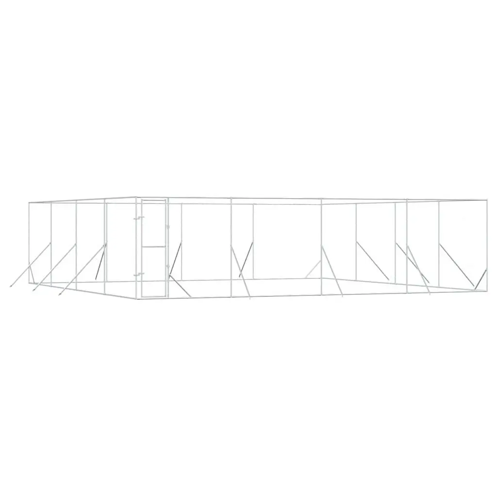 Outdoor Dog Kennel Run Enclosure Silver 8x8x2m Galvanised Steel Lockable Door