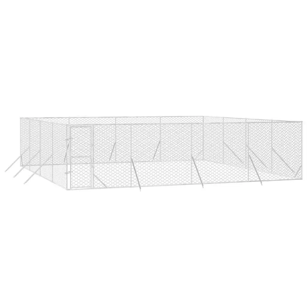 Outdoor Dog Kennel Run Enclosure Silver 8x8x2m Galvanised Steel Lockable Door