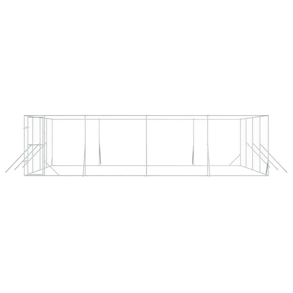 Outdoor Dog Kennel Run Enclosure Silver 8x8x2m Galvanised Steel Lockable Door