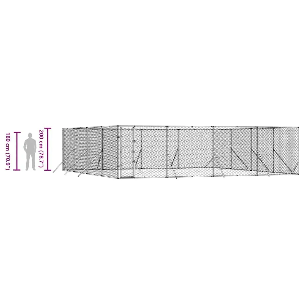 Outdoor Dog Kennel Run Enclosure Silver 8x8x2m Galvanised Steel Lockable Door