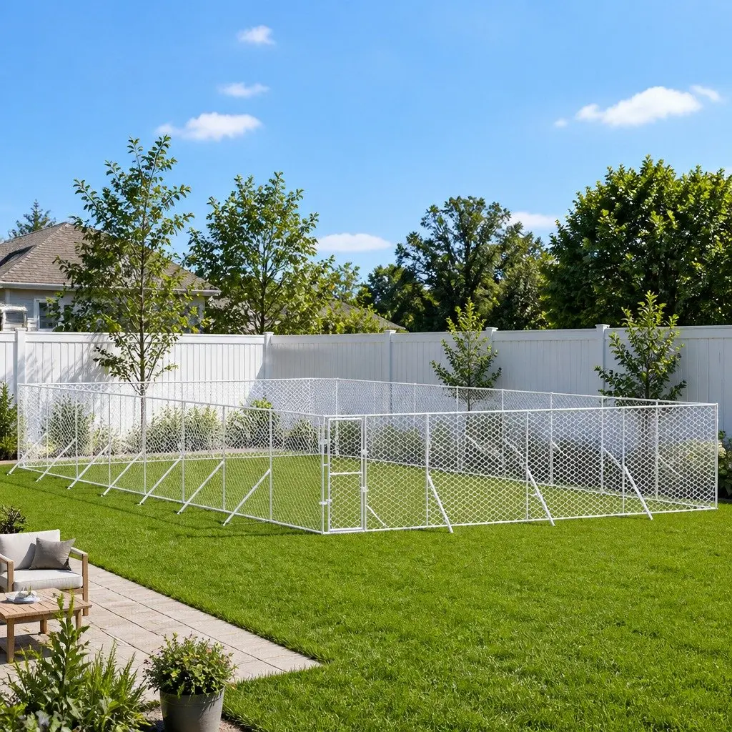 Dog Kennel Galvanised Steel 8x16x2 m Silver Outdoor Enclosure with Lockable Door