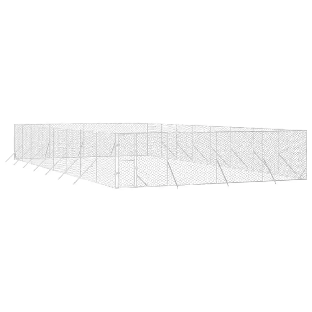 Dog Kennel Galvanised Steel 8x16x2 m Silver Outdoor Enclosure with Lockable Door