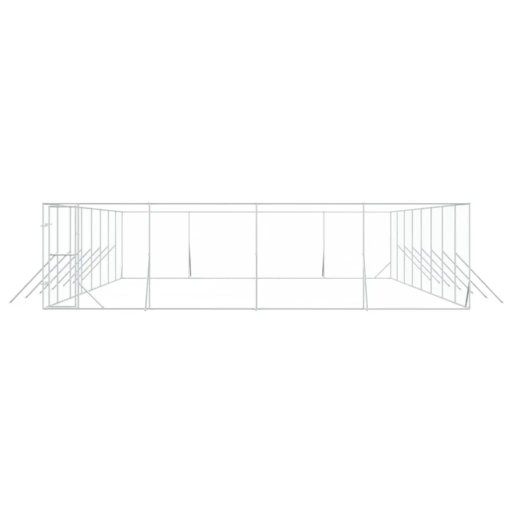 Dog Kennel Galvanised Steel 8x16x2 m Silver Outdoor Enclosure with Lockable Door