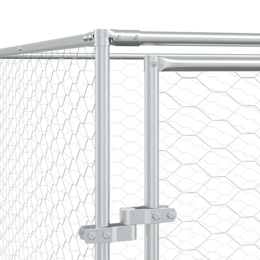 Dog Kennel Galvanised Steel 8x16x2 m Silver Outdoor Enclosure with Lockable Door