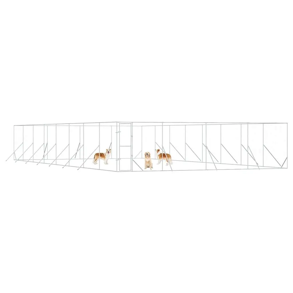 Dog Kennel Galvanised Steel 8x16x2 m Silver Outdoor Enclosure with Lockable Door