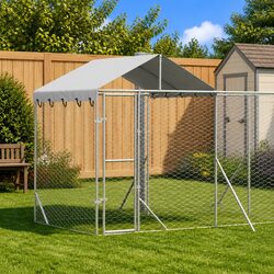 Versatile Outdoor Dog Kennel with Roof Silver 10x2x2.5m for Pets