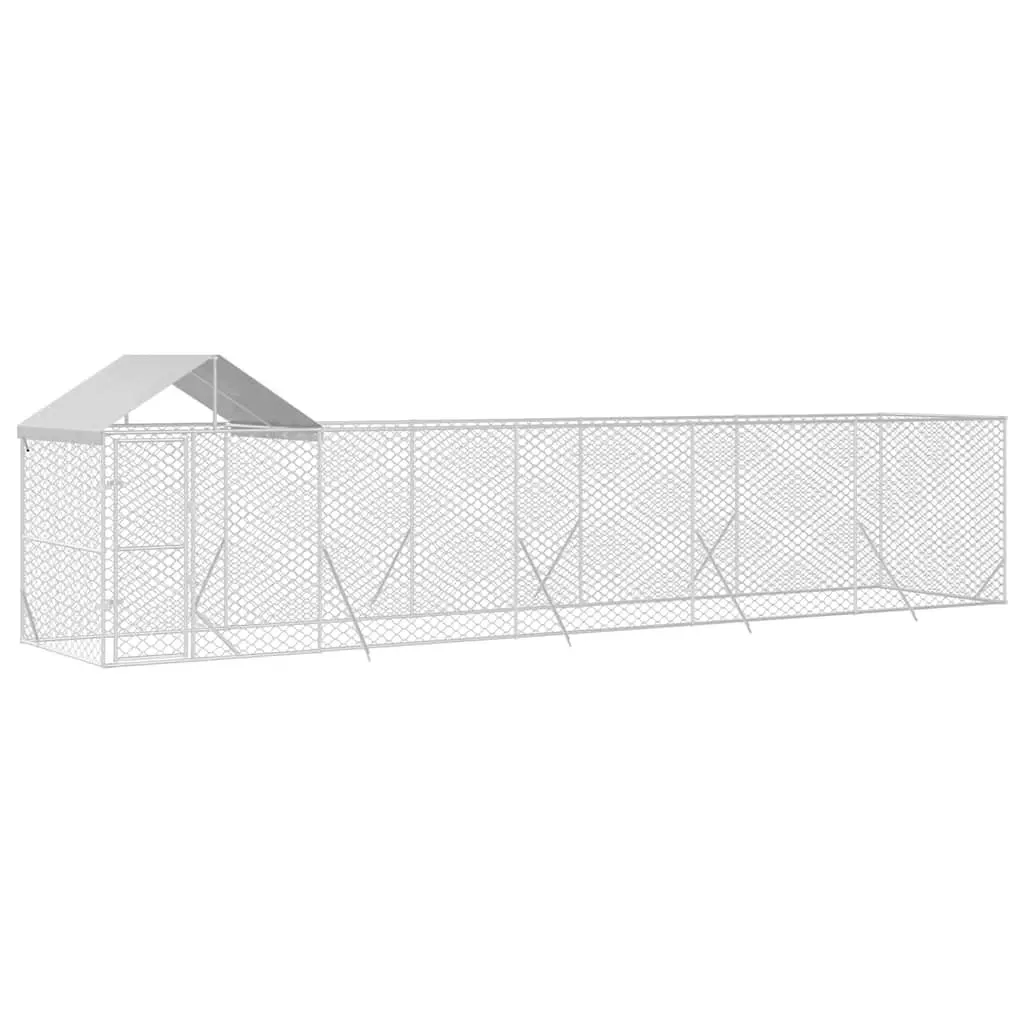 Outdoor Dog Kennel with Roof Silver 10x2x2.5m for Pets