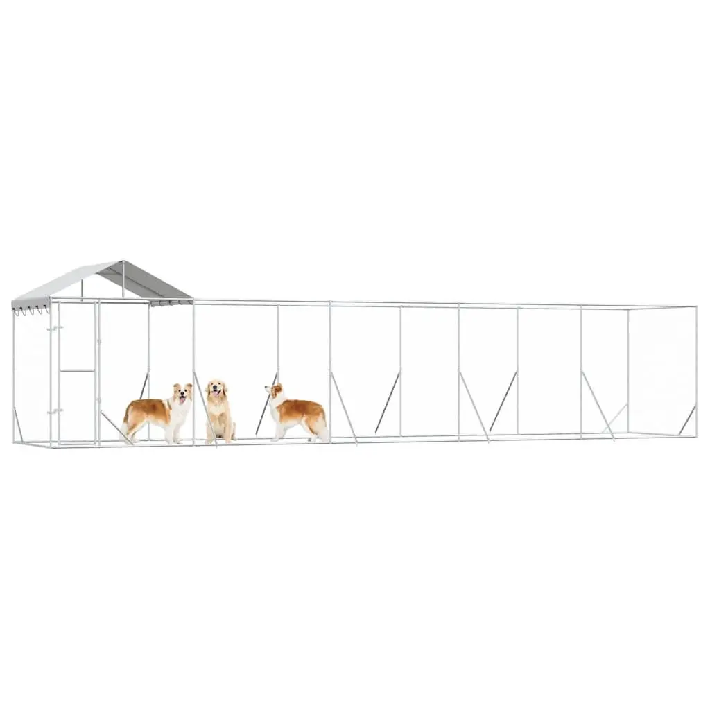 Outdoor Dog Kennel with Roof Silver 10x2x2.5m for Pets