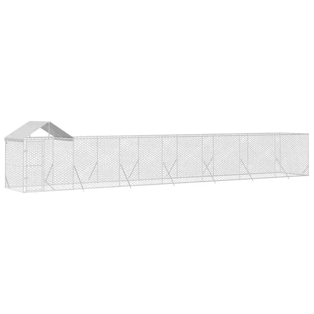 Outdoor Dog Kennel with Roof Silver 14x2x2.5m Galvanised Steel Enclosure Run