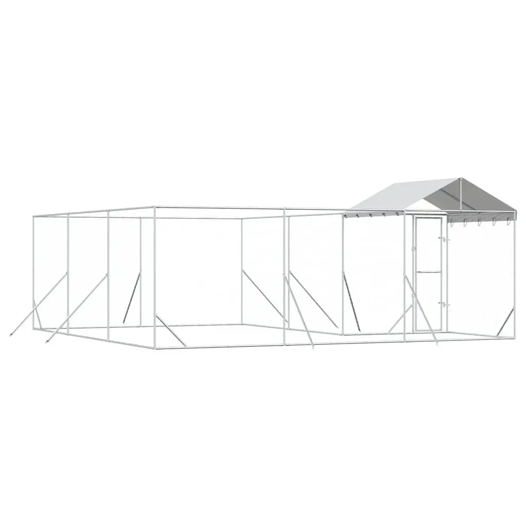 Outdoor Dog Kennel Galvanised Steel 6x6x2.5m Silver Mesh Enclosure