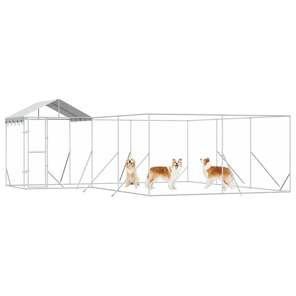 Outdoor Dog Kennel Galvanised Steel 6x6x2.5m Silver Mesh Enclosure