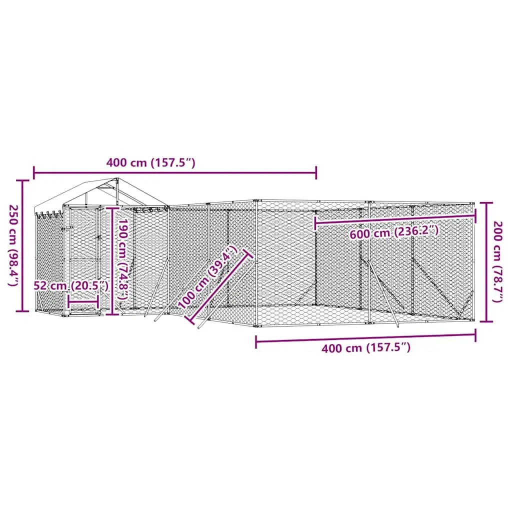Outdoor Dog Kennel Galvanised Steel 6x6x2.5m Silver Mesh Enclosure