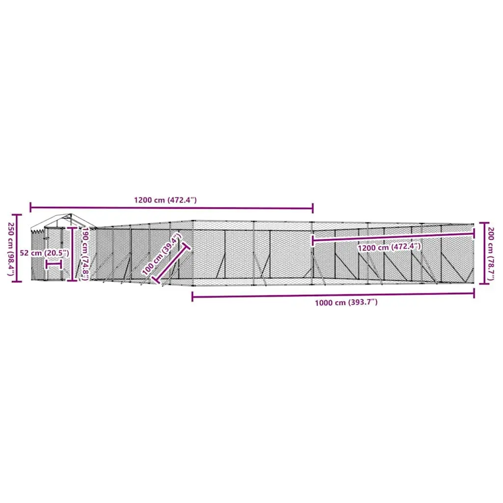 Outdoor Dog Kennel with Roof for Small Animals 12x12x2.5 m