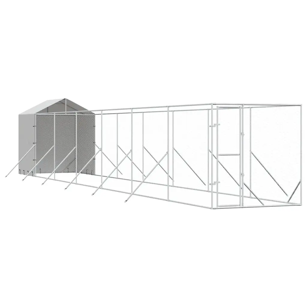 Outdoor Dog Kennel Galvanised Steel 2 x 14 x 2.5 m Silver