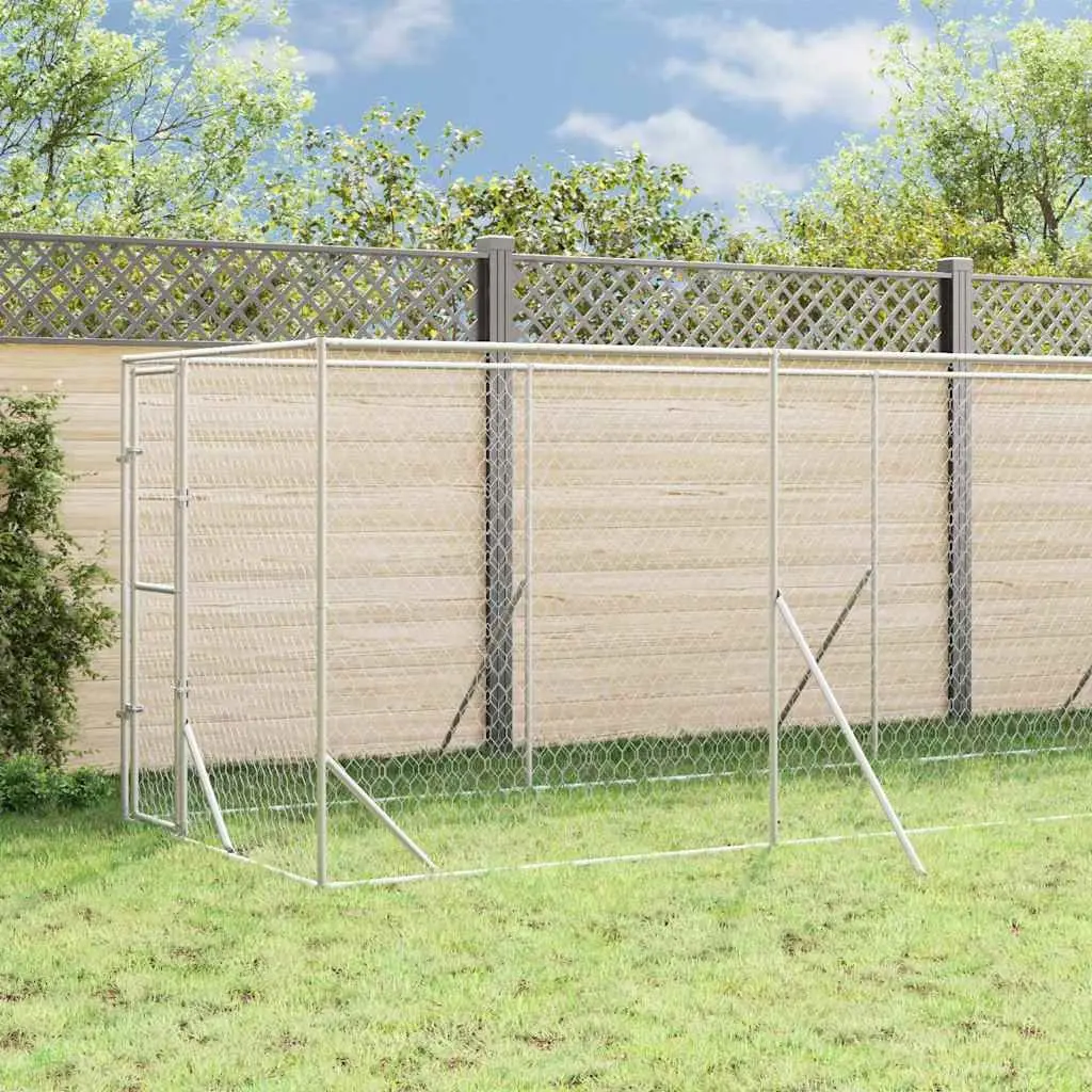 Outdoor Dog Kennel Galvanised Steel 2 x 14 x 2.5 m Silver