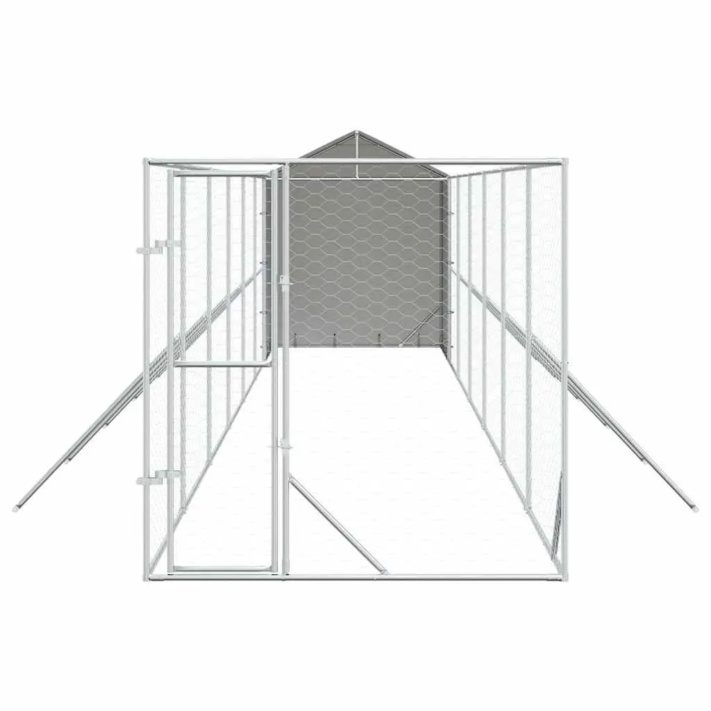 Outdoor Dog Kennel Galvanised Steel 2 x 14 x 2.5 m Silver