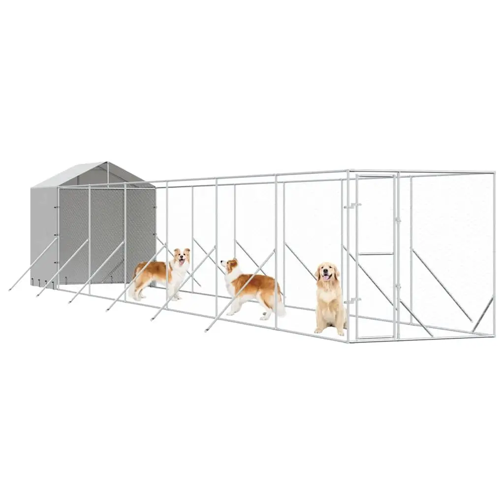 Outdoor Dog Kennel Galvanised Steel 2 x 14 x 2.5 m Silver