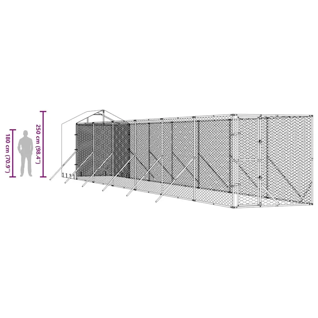 Outdoor Dog Kennel Galvanised Steel 2 x 14 x 2.5 m Silver