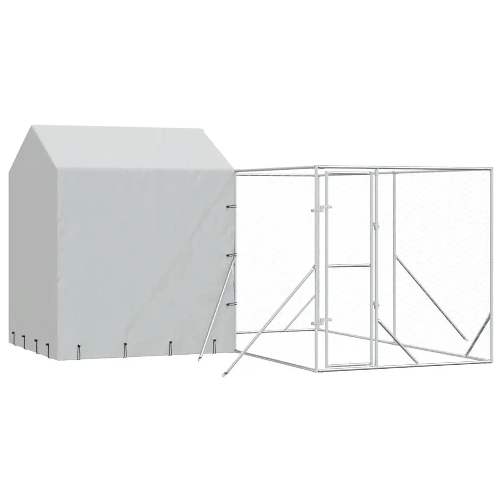 Outdoor Dog Kennel with Roof Silver 4x4x2.5m Galvanised Steel Cage Run Enclosure