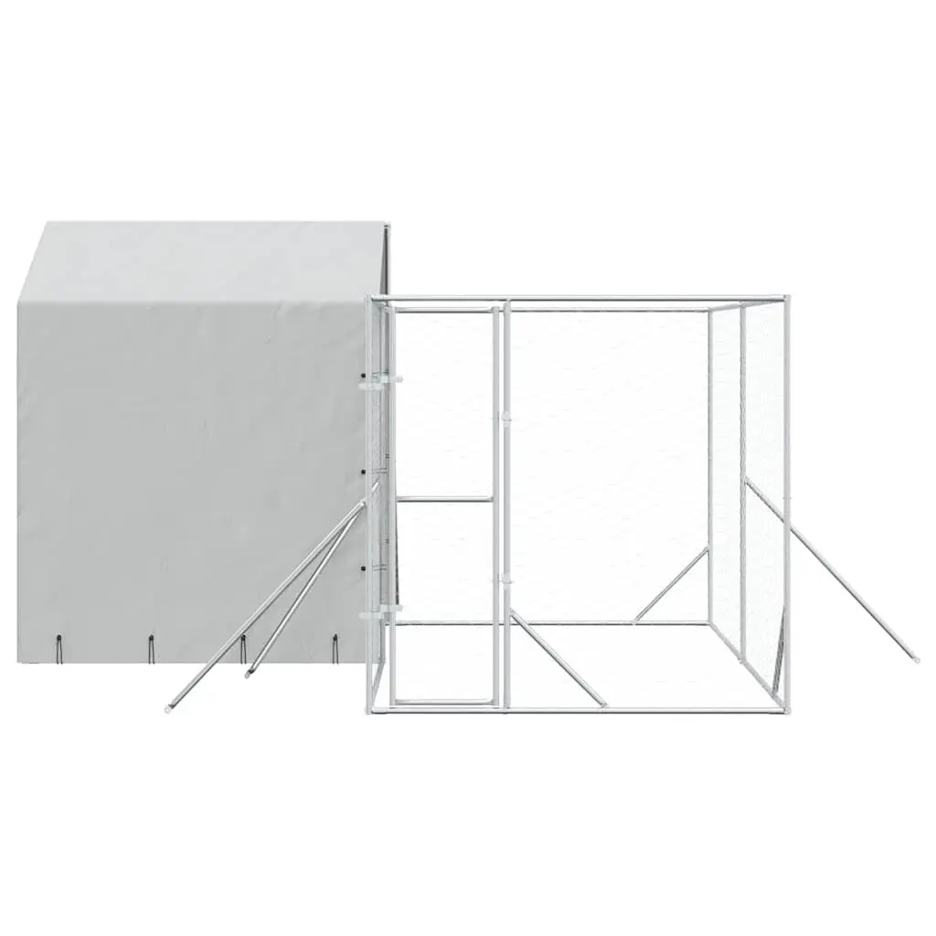 Outdoor Dog Kennel with Roof Silver 4x4x2.5m Galvanised Steel Cage Run Enclosure