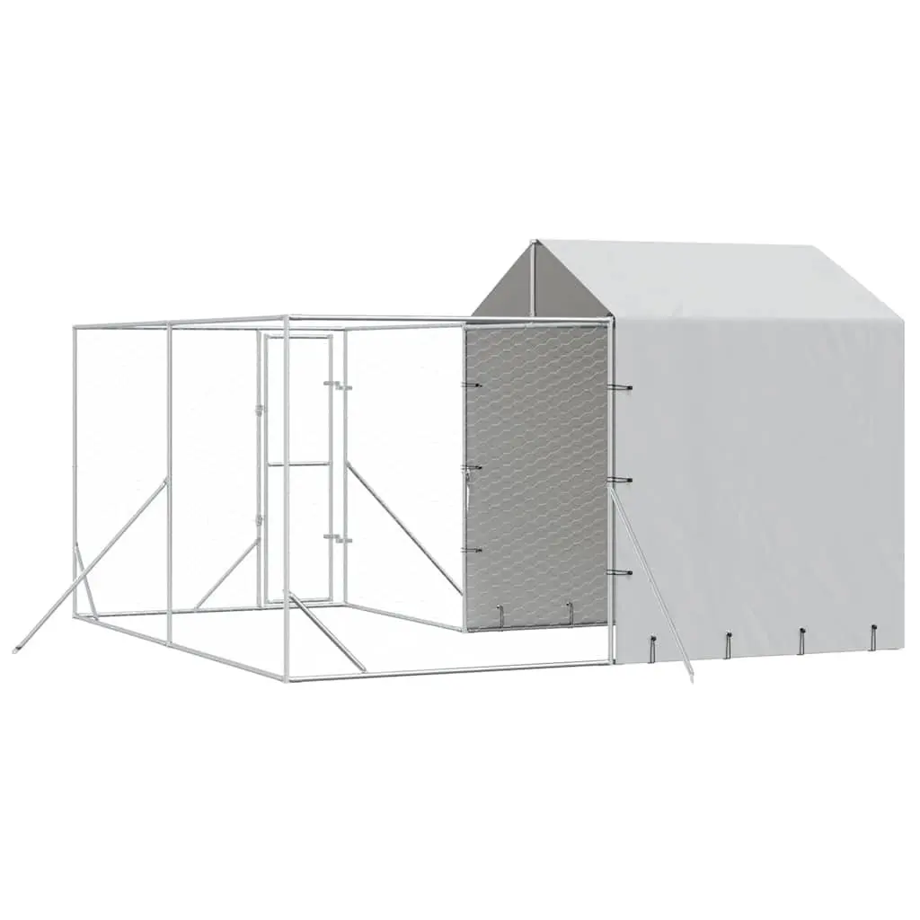 Outdoor Dog Kennel with Roof Silver 4x4x2.5m Galvanised Steel Cage Run Enclosure