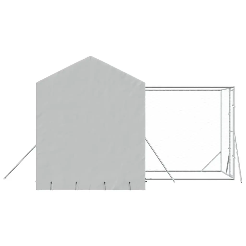 Outdoor Dog Kennel with Roof Silver 4x4x2.5m Galvanised Steel Cage Run Enclosure