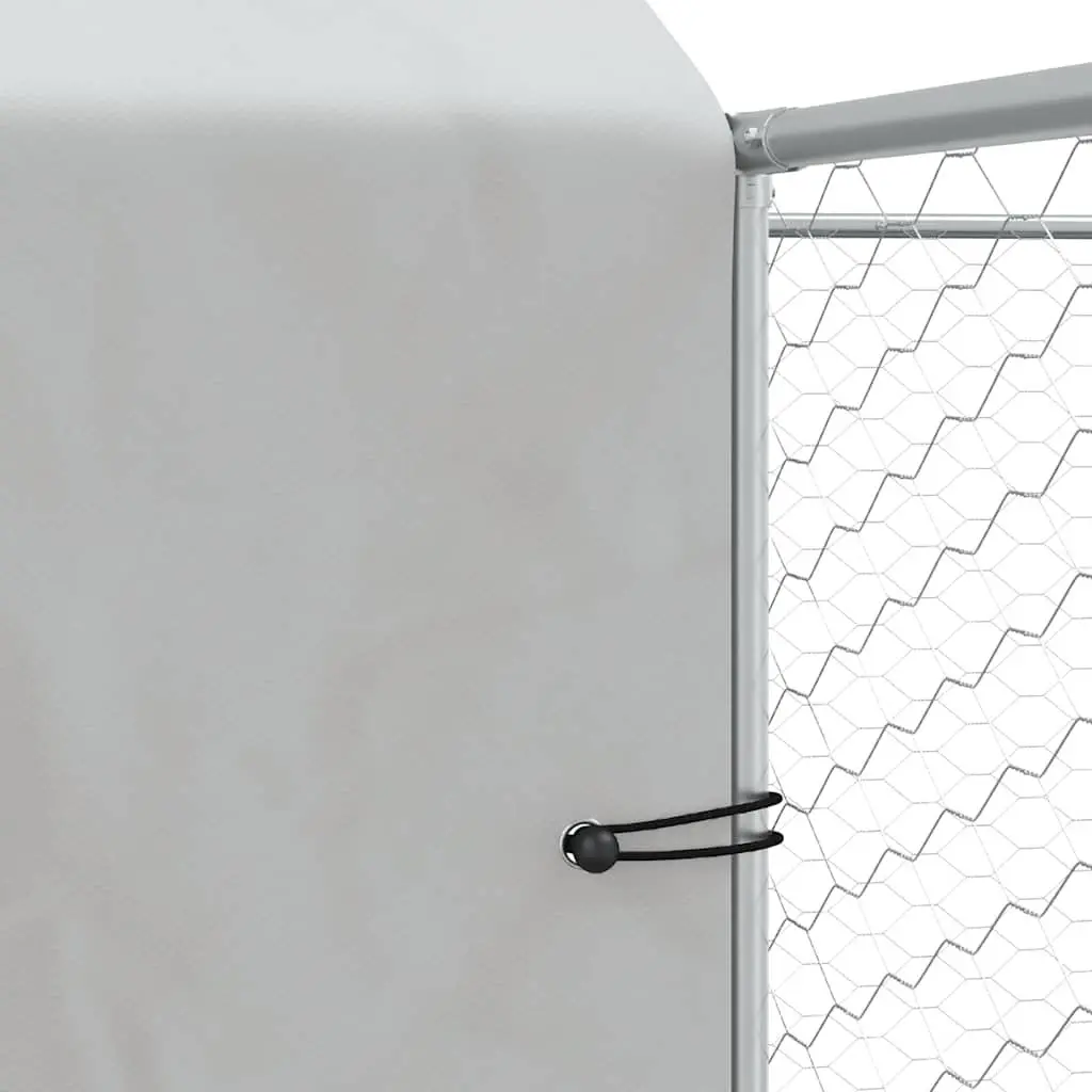 Outdoor Dog Kennel with Roof Silver 4x4x2.5m Galvanised Steel Cage Run Enclosure