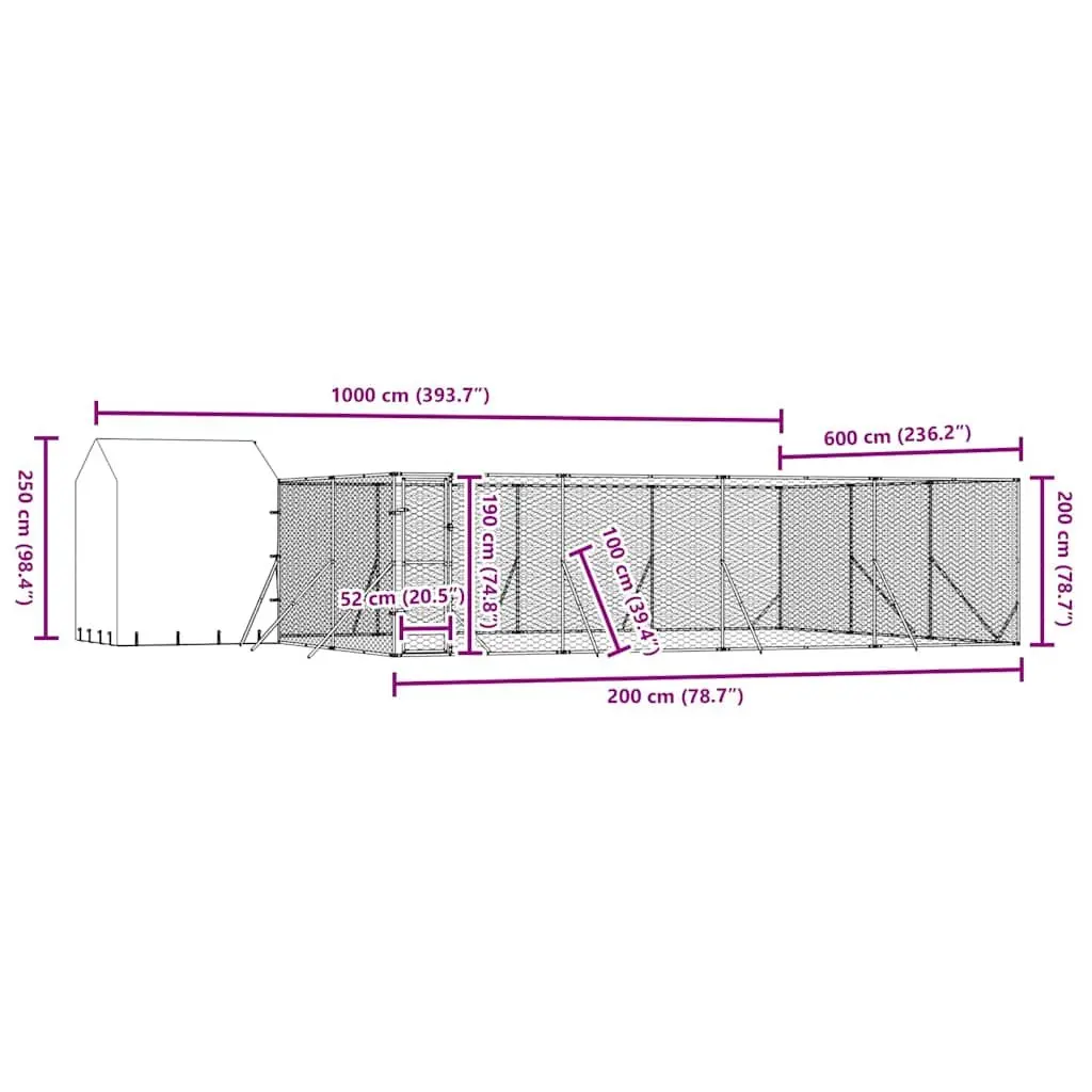 Outdoor Dog Kennel with Roof Silver 10x6x2.5 m Galvanised Steel Enclosure Run