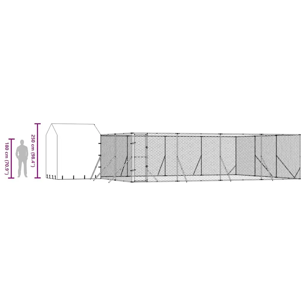 Outdoor Dog Kennel with Roof Silver 10x6x2.5 m Galvanised Steel Enclosure Run