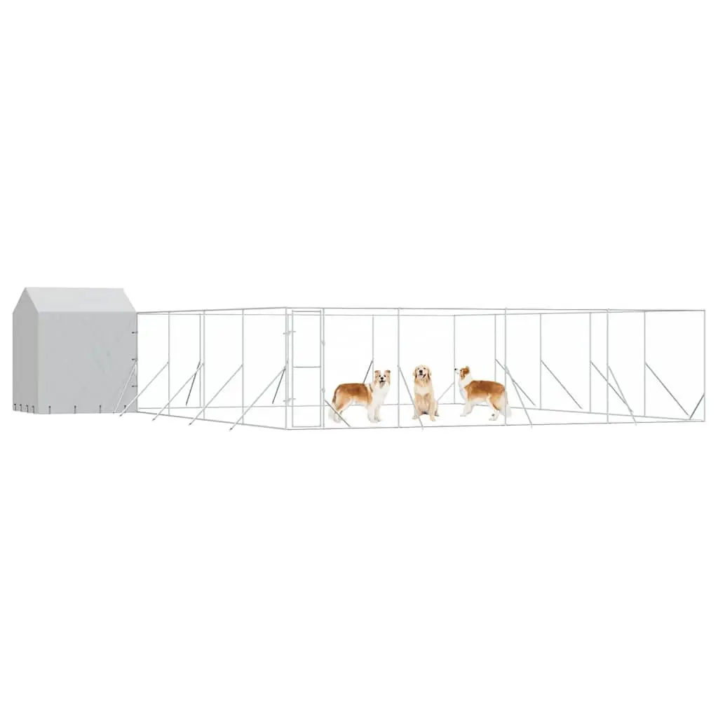 Outdoor Dog Kennel with Roof Silver 10x10x2.5m Galvanised Steel Pet Run