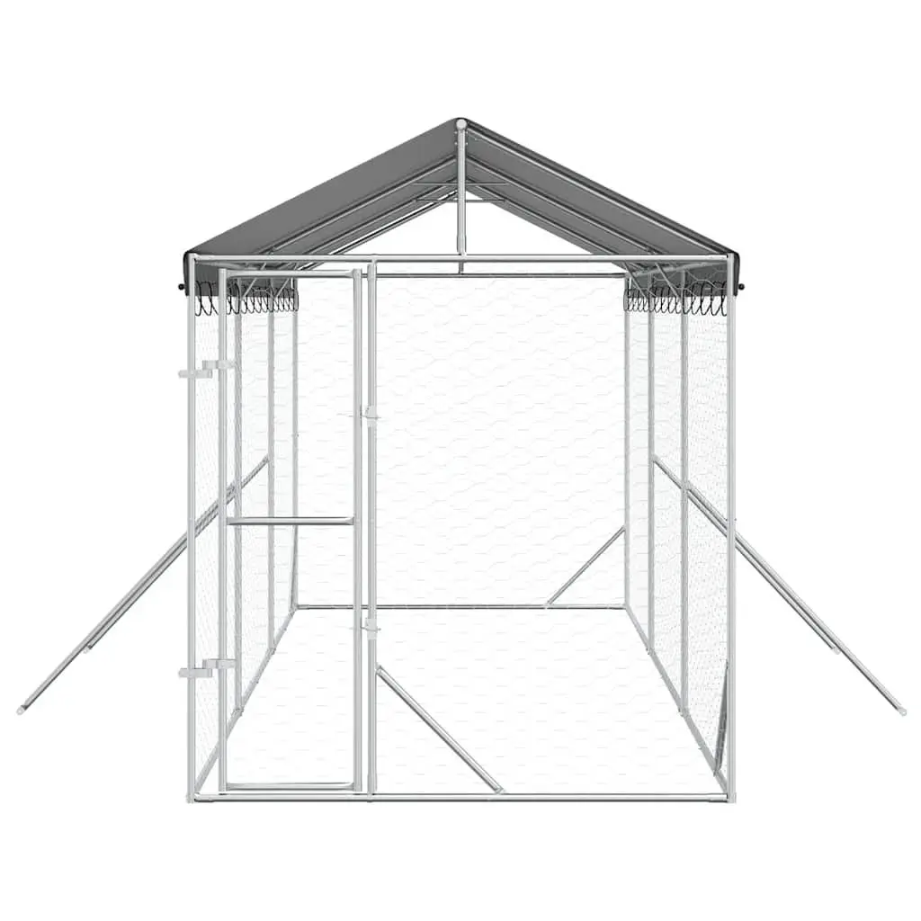 Outdoor Dog Kennel with Roof Galvanised Steel Spacious Animal Enclosure Run