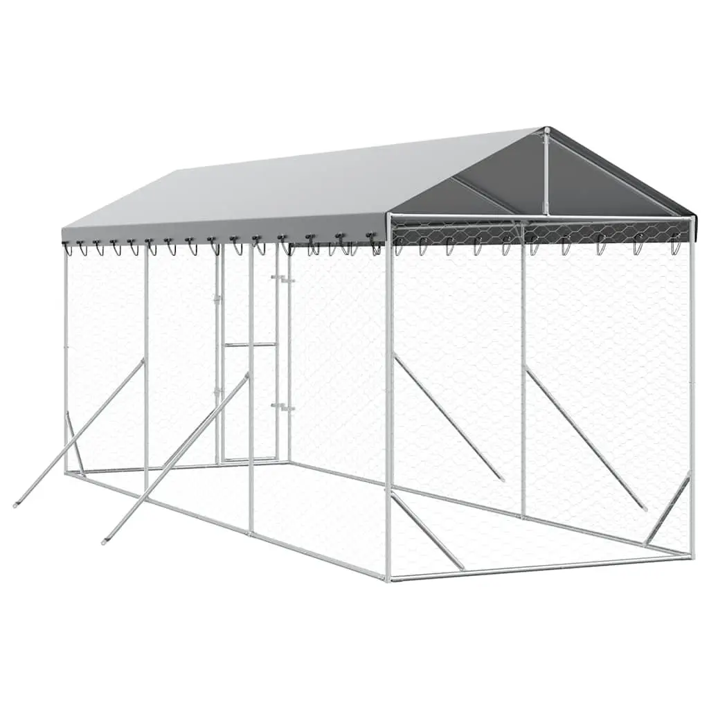 Outdoor Dog Kennel with Roof Galvanised Steel Spacious Animal Enclosure Run