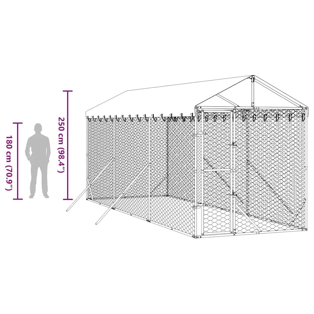 Outdoor Dog Kennel with Roof Galvanised Steel Spacious Animal Enclosure Run