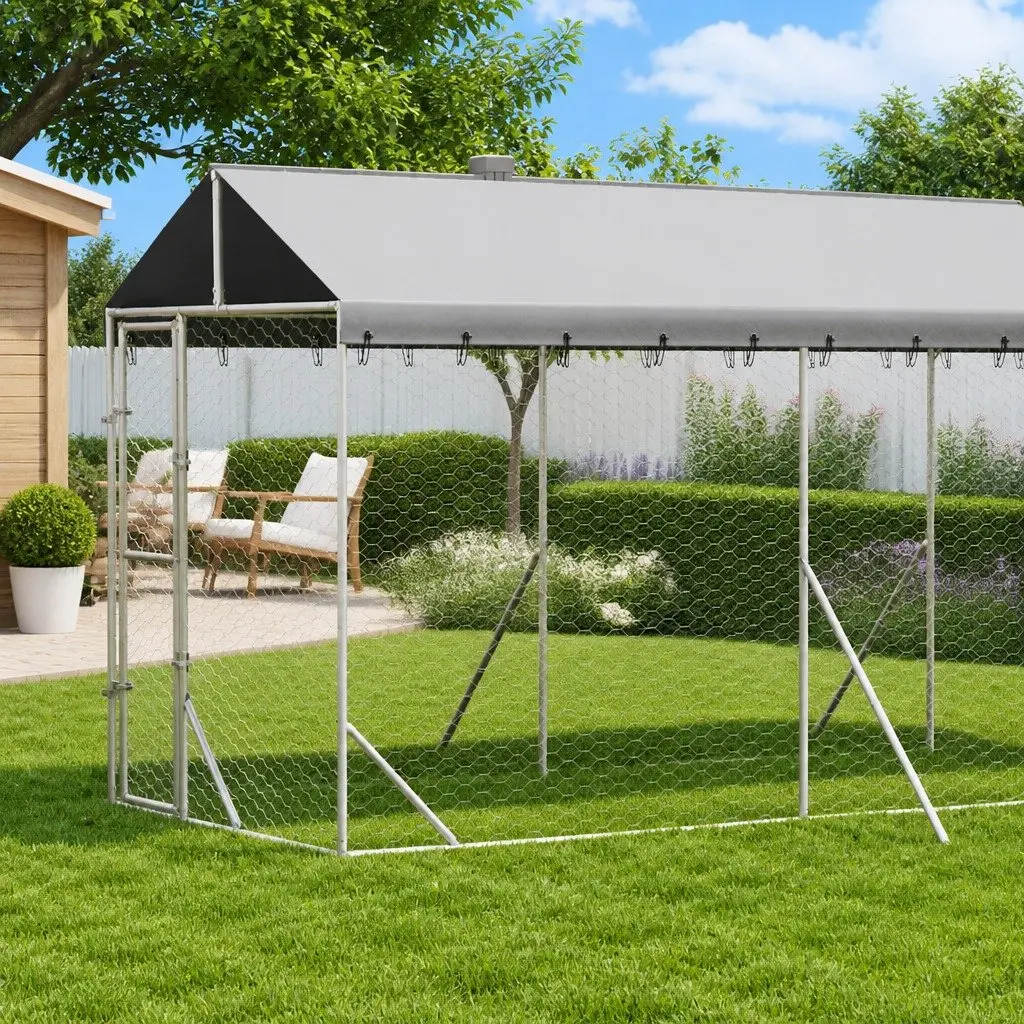 Outdoor Dog Kennel Galvanised Steel 2 x 10 x 2.5 m Silver