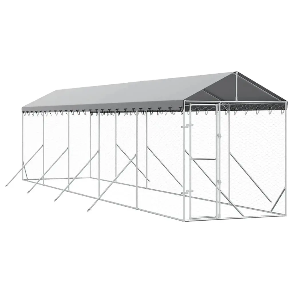 Outdoor Dog Kennel Galvanised Steel 2 x 10 x 2.5 m Silver