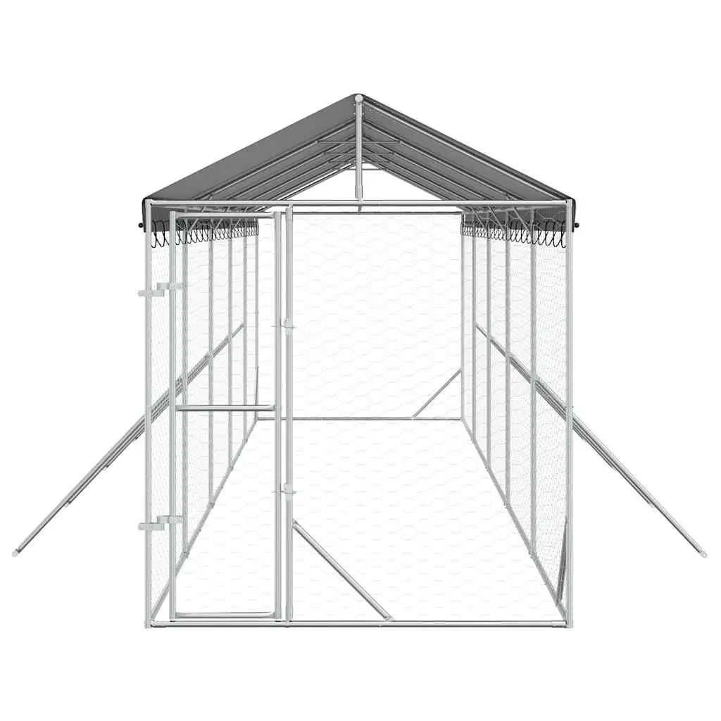Outdoor Dog Kennel Galvanised Steel 2 x 10 x 2.5 m Silver