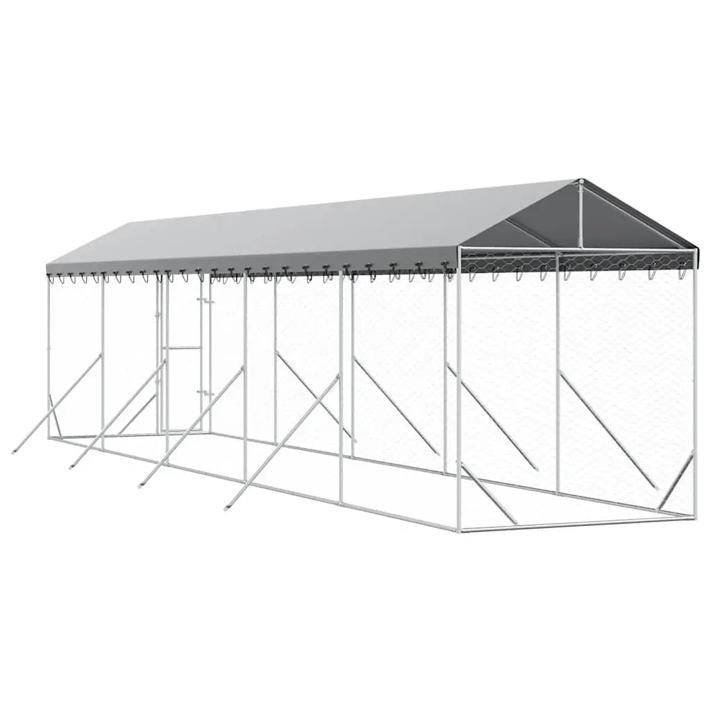 Outdoor Dog Kennel Galvanised Steel 2 x 10 x 2.5 m Silver