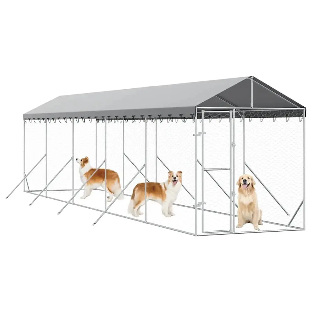 Outdoor Dog Kennel Galvanised Steel 2 x 10 x 2.5 m Silver