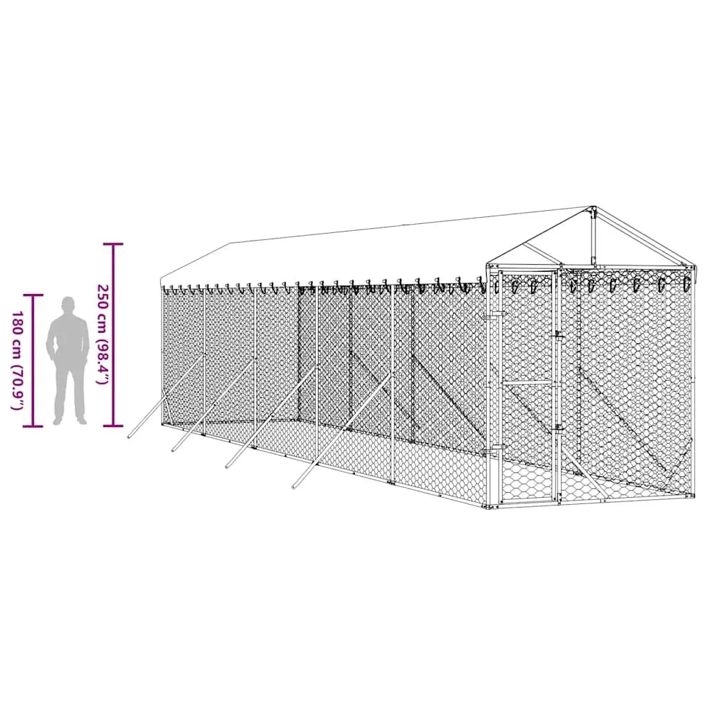 Outdoor Dog Kennel Galvanised Steel 2 x 10 x 2.5 m Silver