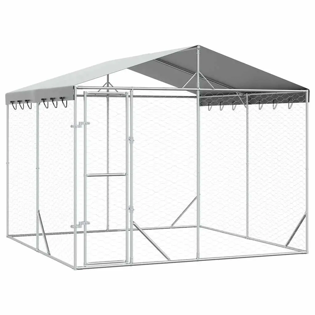Outdoor Dog Kennel Galvanised Steel 3 x 3 x 2.5 m Silver
