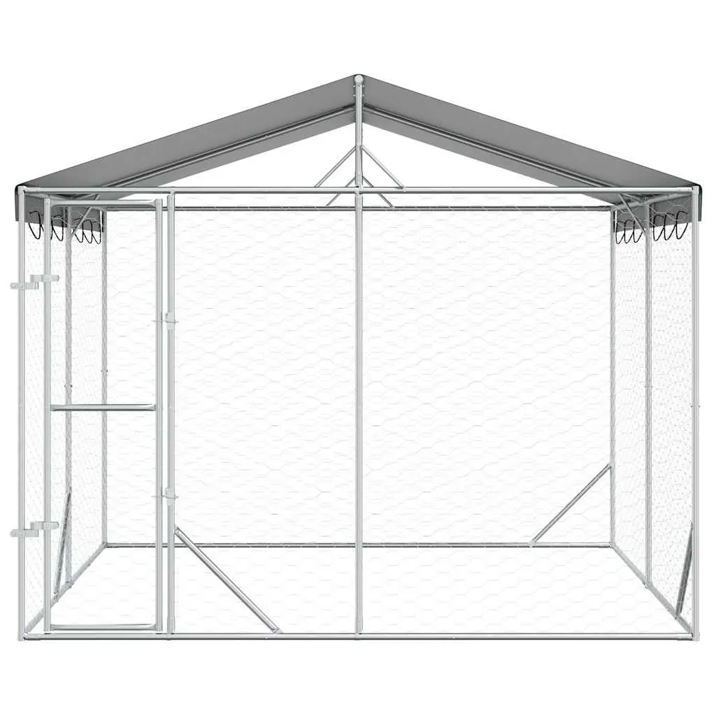 Outdoor Dog Kennel Galvanised Steel 3 x 3 x 2.5 m Silver